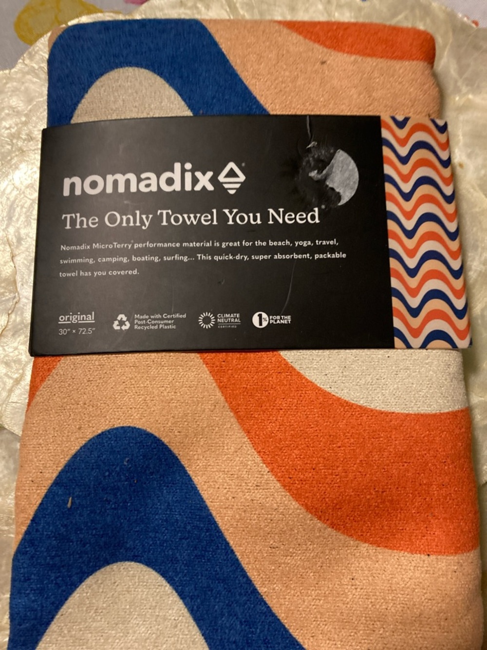 Nomad Wave Pattern Towel in Orange, blue  & Cream